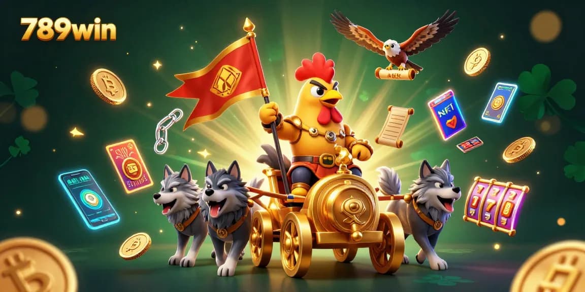 Engage with thrilling 789win slot adventures featuring a cartoon rooster warlord in a vibrant casino atmosphere.