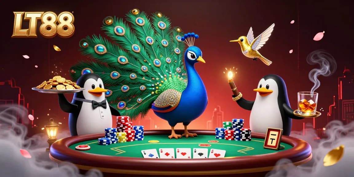 Experience the vibrant world of LT88 with dynamic poker action featuring majestic characters in a captivating casino setting.