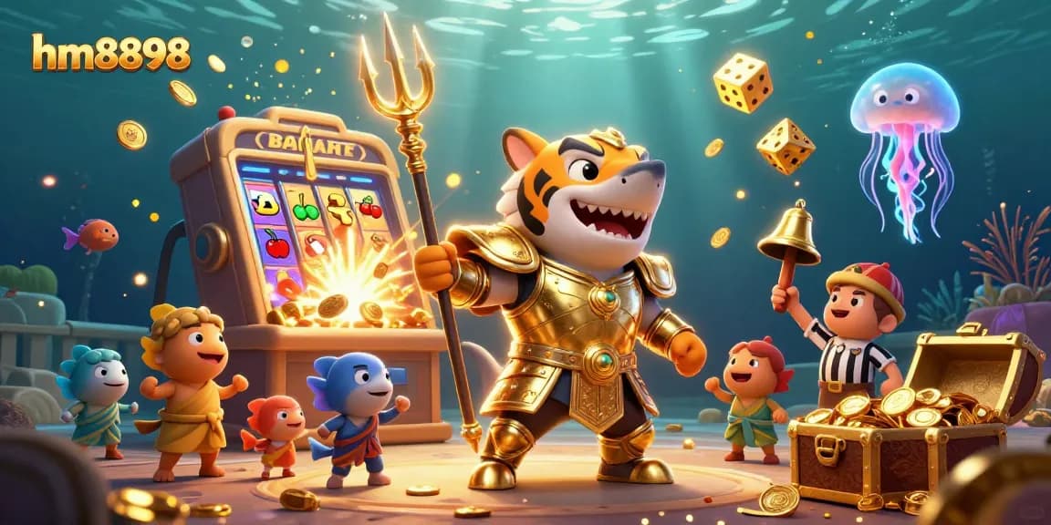 Experience the thrill of winnings with hm8898 in a vibrant underwater casino scene.