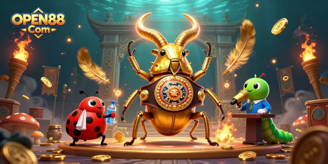 Experience thrilling fun with OPEN88 Com: Dynamic 3D illustration showcasing gambling excitement and action.