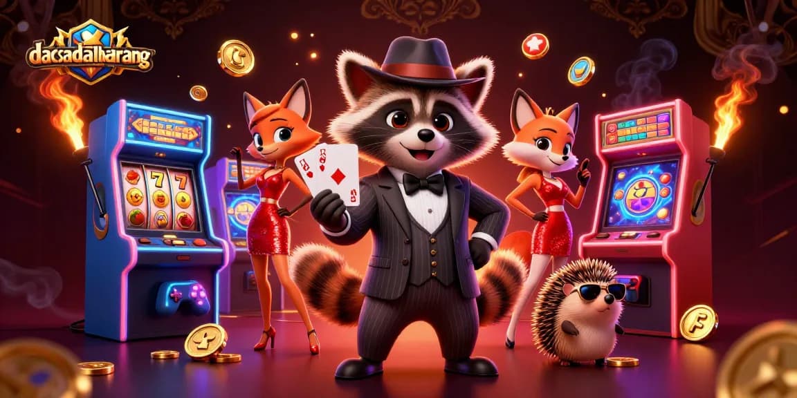 Experience online gaming excitement with dacsandatphanrang featuring a raccoon in a pinstripe suit and a roulette wheel.