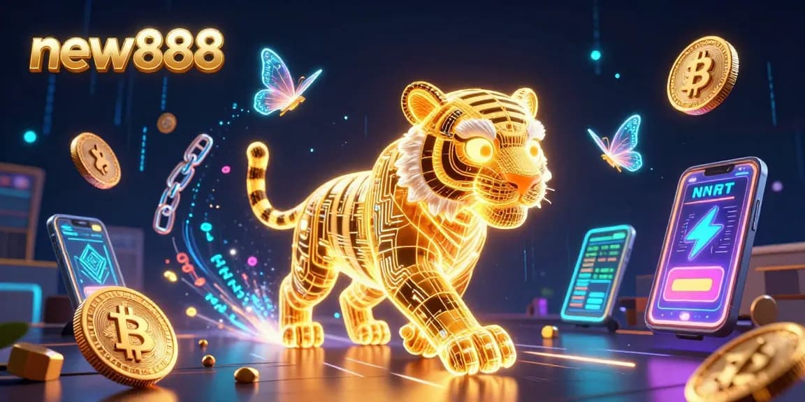Experience thrilling gameplay with new888's dynamic casino atmosphere, featuring vibrant characters and cryptocurrency elements.