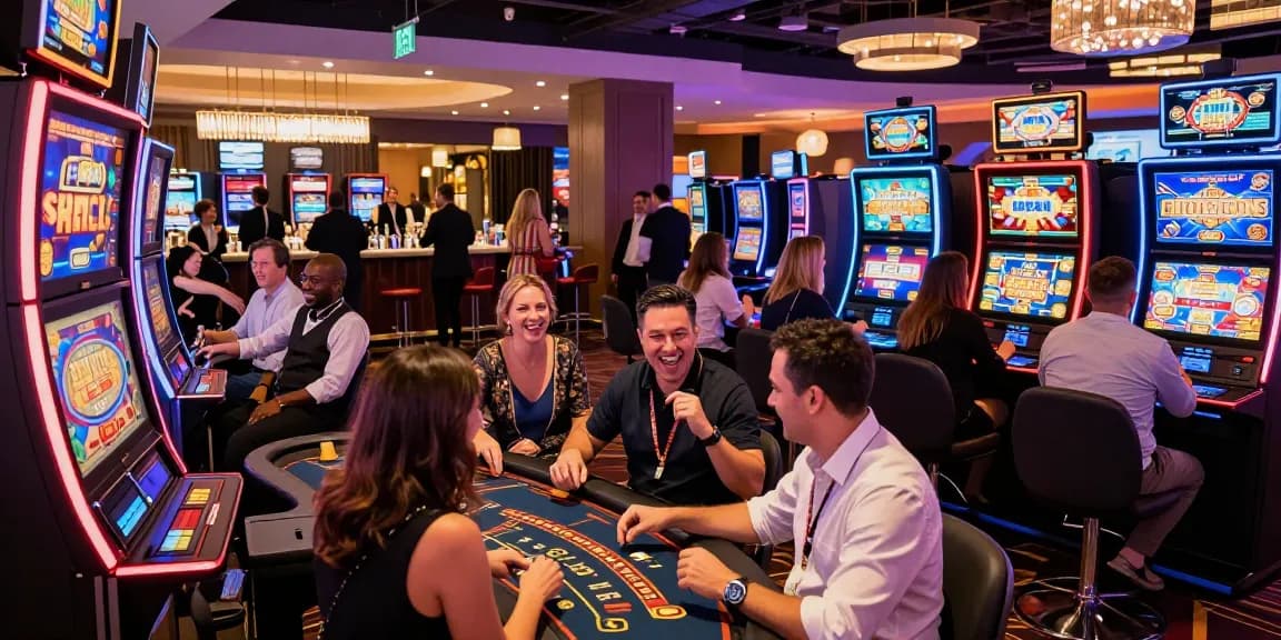 Exciting KO66 casino atmosphere with players enjoying games and vibrant lights.