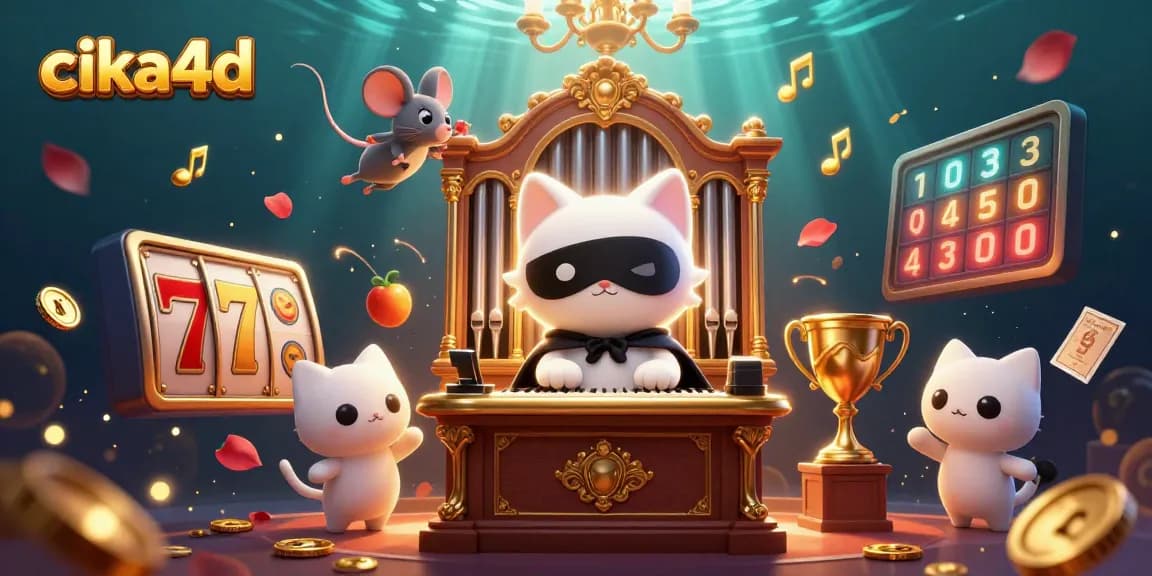 Engage with cika4d through a lively 3D casino scene featuring slot reels and animated characters.