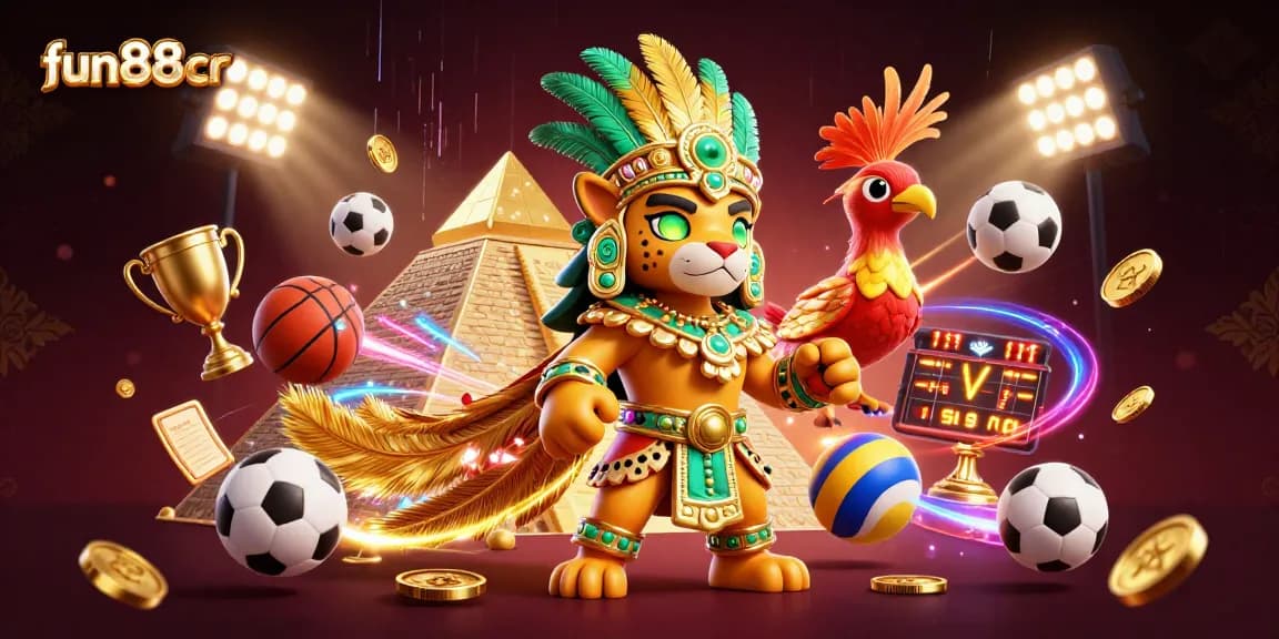 Place your bets at fun88cr with vibrant 3D illustration of dynamic sports betting action