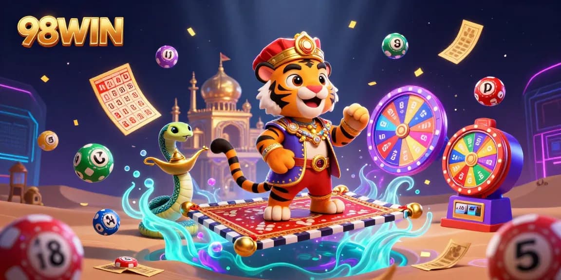 Experience vibrant gaming action with 98WIN's exciting online casino illustration.
