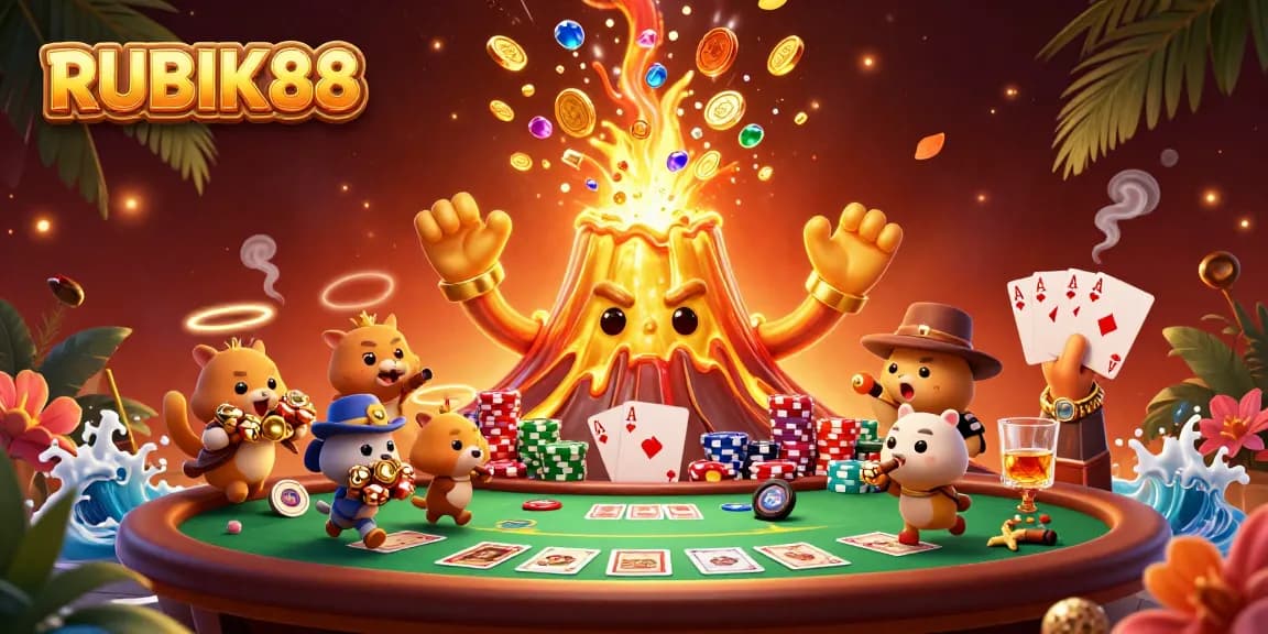Engage with RUBIK88's thrilling casino atmosphere, featuring a triumphant volcano overflowing with treasures.