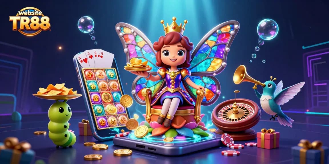 Experience exciting gaming action at website TR88 with a vibrant casino-themed 3D illustration.