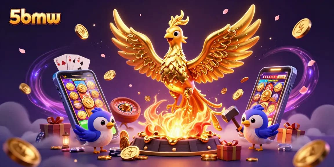 Experience exciting gaming with 5bmw, featuring a melting gold phoenix and dynamic casino elements.