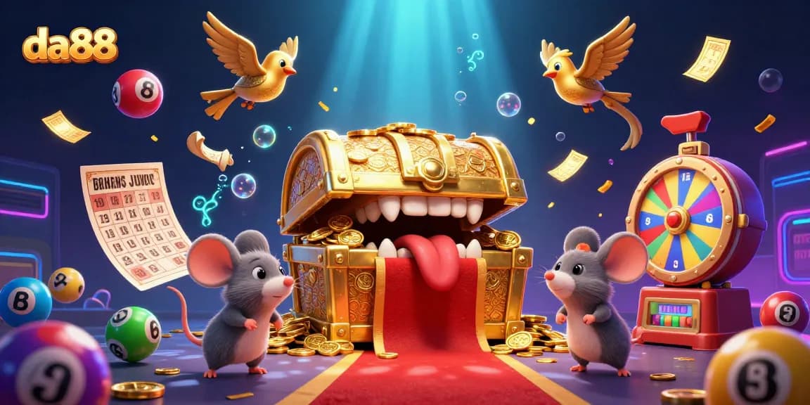 Experience thrilling jackpots and riches at da88 with vibrant lottery balls and dynamic casino elements.
