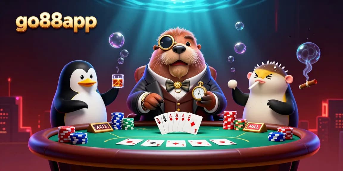 Experience the thrilling poker game at go88app, featuring a stylish walrus and a cunning pufferfish.