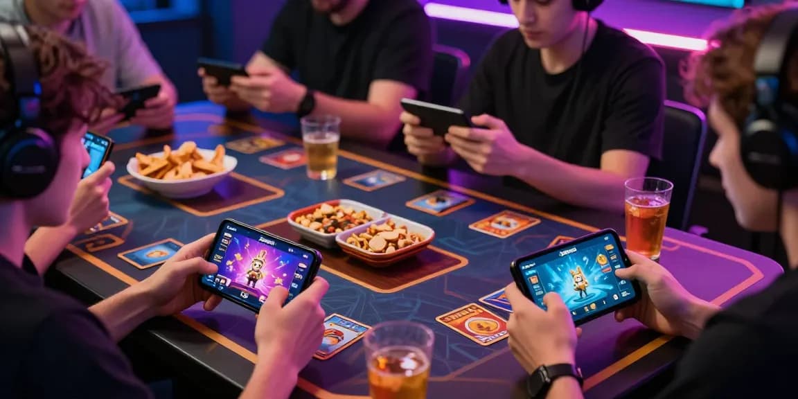 Players engaged in game bài zowin on mobile devices, showcasing vibrant app graphics and a competitive atmosphere.