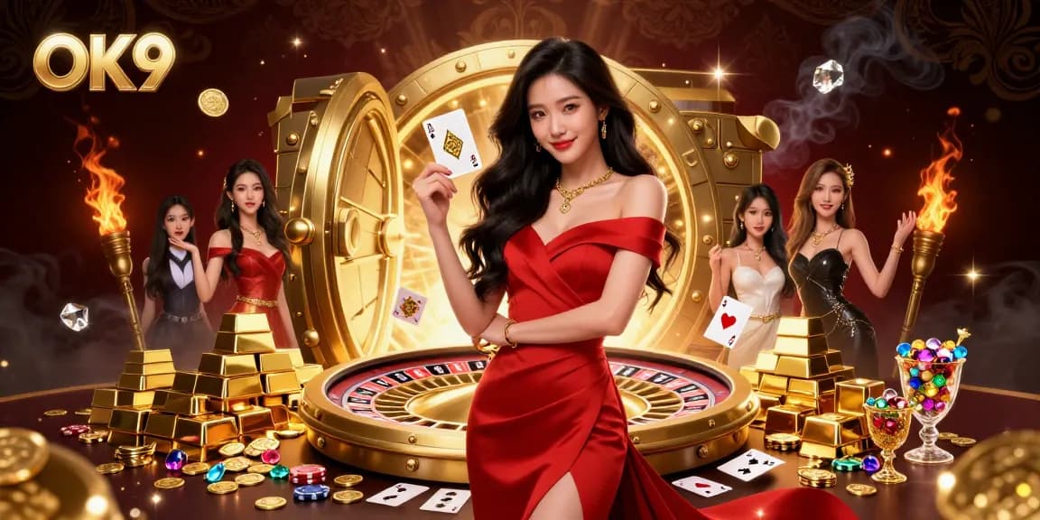 Experience thrilling gaming action with OK9, featuring stunning visuals and a glamorous casino atmosphere.