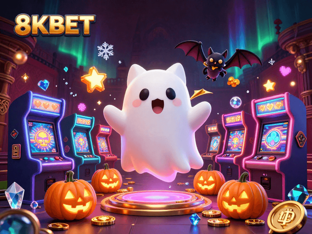 Experience thrilling gaming adventures with 8KBET in a haunted casino scene.