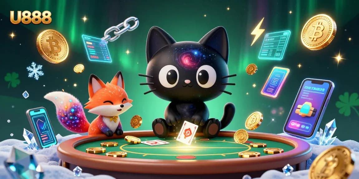Gamble excitingly at U888, showcasing a cosmic theme with a black hole cat and vibrant elements.