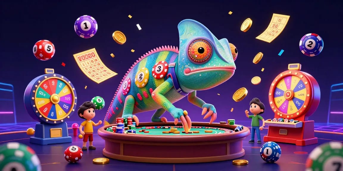 Experience thrilling gameplay at shbet with a vibrant casino scene featuring a playful chameleon owner.