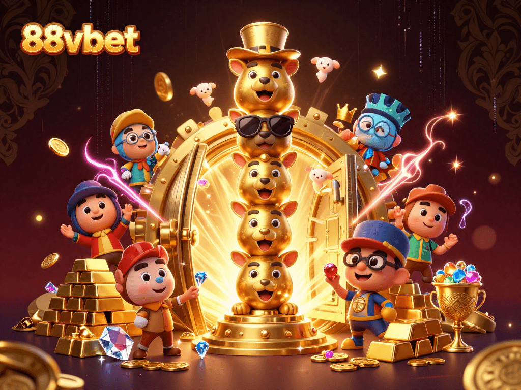 Experience winning moments with 88vbet's vibrant 3D illustration showcasing dynamic casino elements.