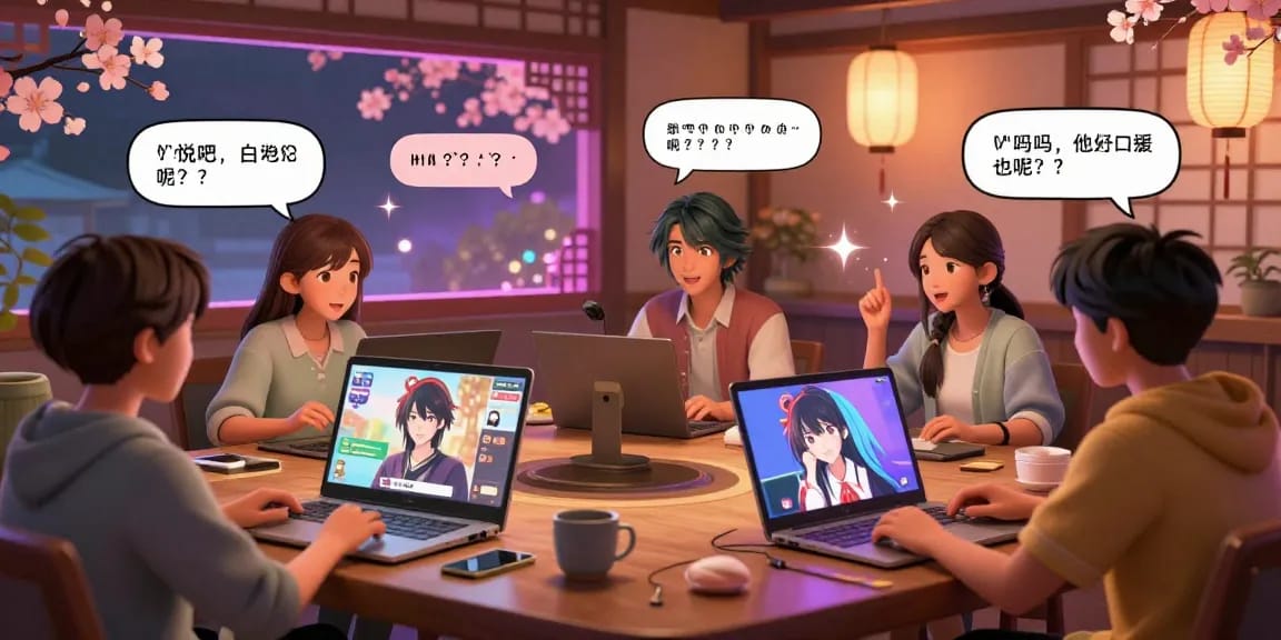 Dynamic scene illustrating engaging ai chat hentai conversations in a colorful virtual setting.