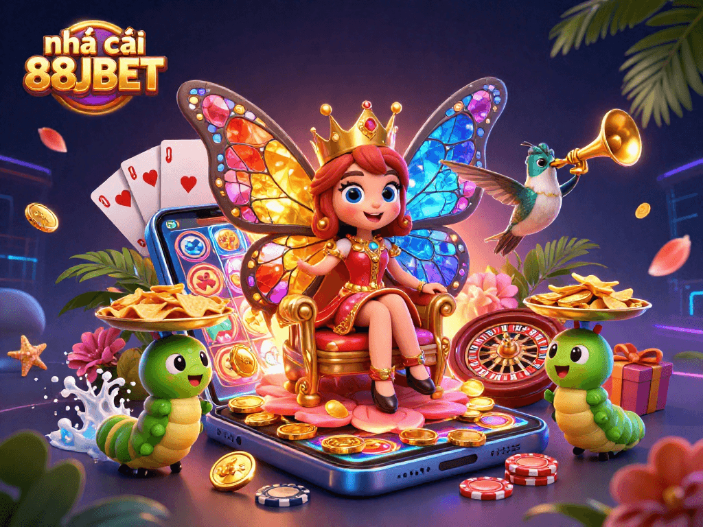 Play engaging casino games with nhà cái 88JBET featuring a vibrant butterfly queen and captivating elements.