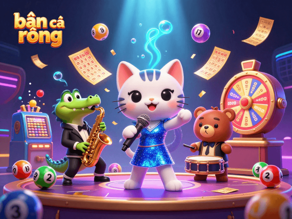 Engage in bắn cá rồng action with vibrant underwater scene featuring animated characters at a casino stage.