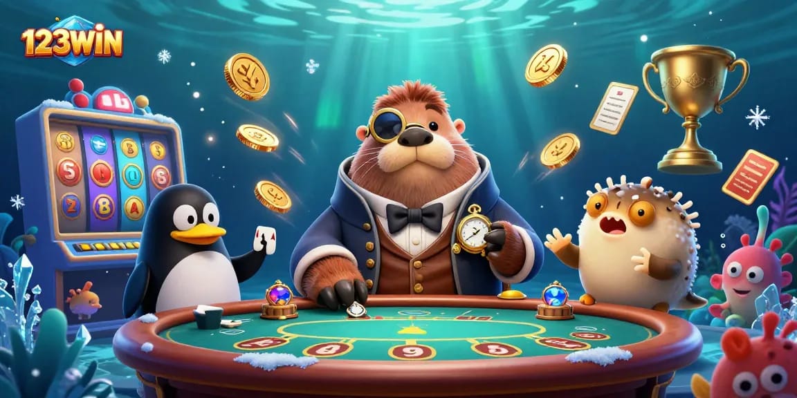 Engage with exciting slots gameplay at 123WIN featuring colorful jackpot reels and characters.