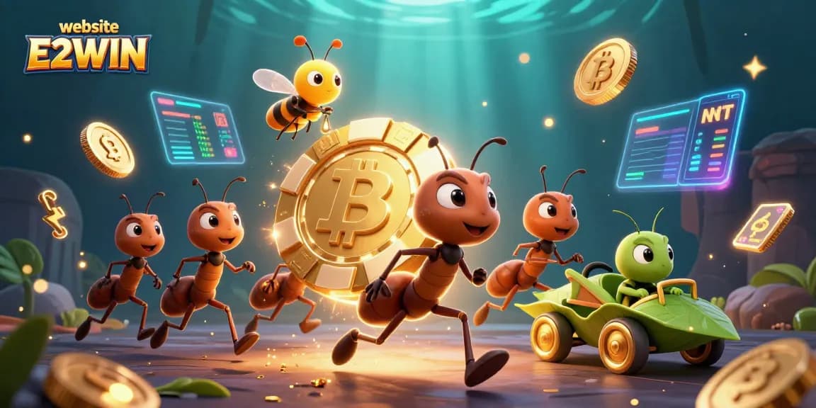 Experience dynamic gameplay at website E2WIN with charming characters celebrating online gambling.