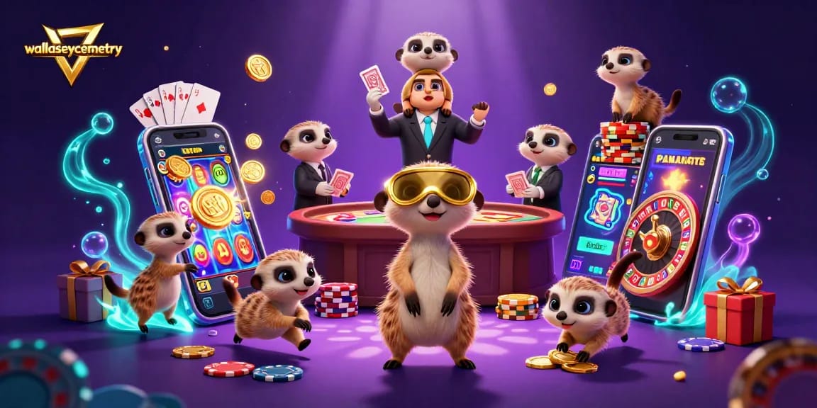 Wallaseycemetery showcases a lively meerkat casino scene with vibrant slot games and dynamic action.