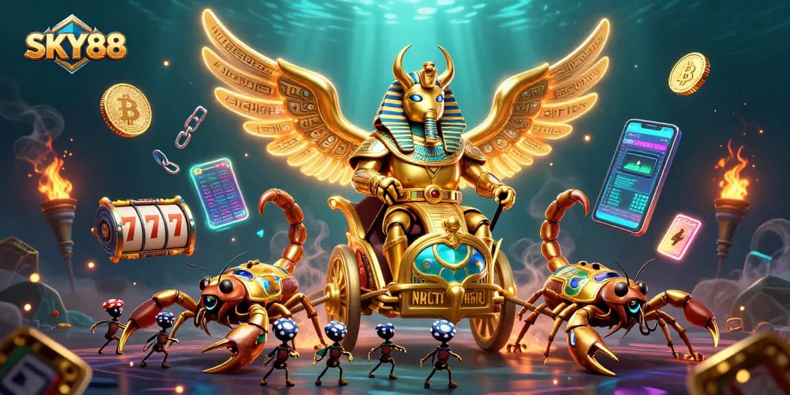Join the thrilling journey of SKY88 with an epic gambling adventure featuring vibrant casino elements.