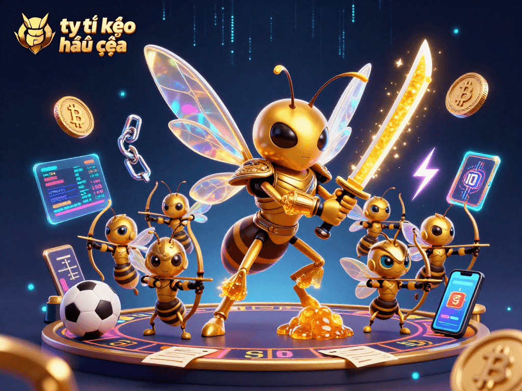 Bets on tỷ lệ kèo nhà cái showcased in a vibrant, engaging 3D casino scene with colorful sports elements.