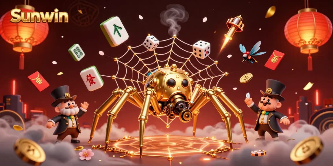 Play exciting casino games at Sunwin with a steampunk spider and a whimsical fly gentleman.