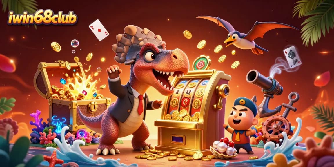 Experience iwin68club as a pachycephalosaurus wins jackpots, surrounded by casino excitement and golden coins.
