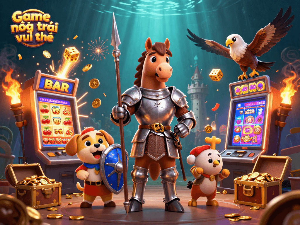 Experience the thrill of Game nông trại vui vẻ with a knight, squire, and falcon amid a jackpot explosion.