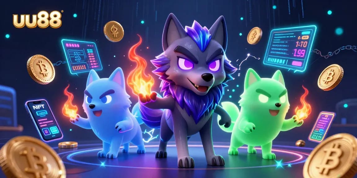 Experience thrilling wins with uu88's vibrant casino scene featuring ghostly wolves and crypto elements.