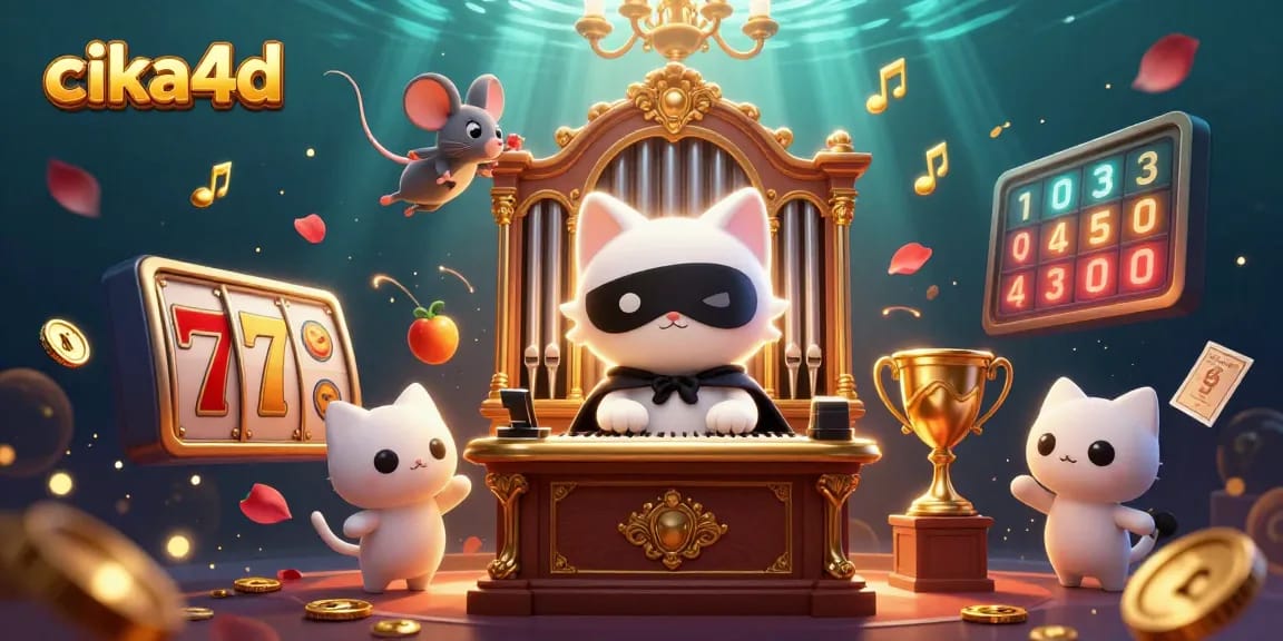 Engage with cika4d through a lively 3D casino scene featuring slot reels and animated characters.