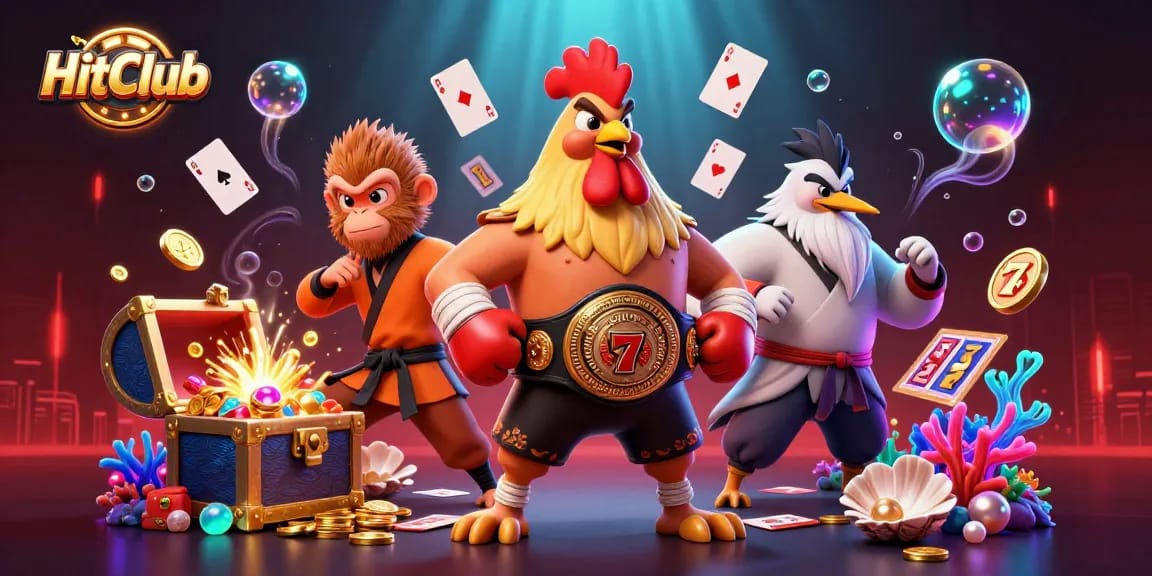 Experience thrilling gameplay at HitClub with vibrant characters amid exploding treasures and casino elements.
