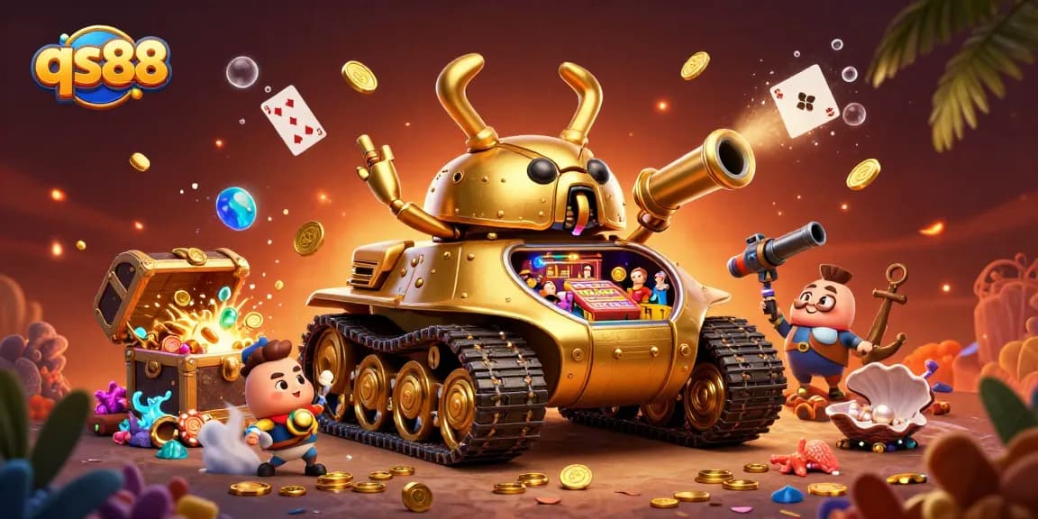 Engage in thrilling gaming experiences with qs88 as a golden beetle tank reveals a colorful casino.