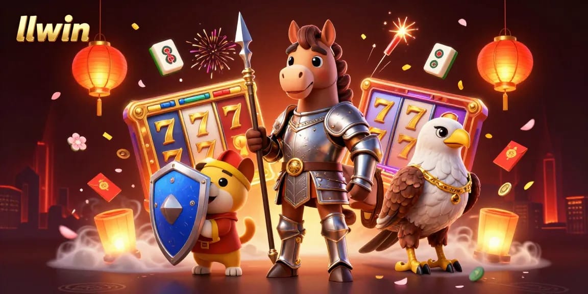 Experience exhilarating gaming at llwin with a medieval-themed 3D casino illustration showcasing vibrant slot reels and coins.