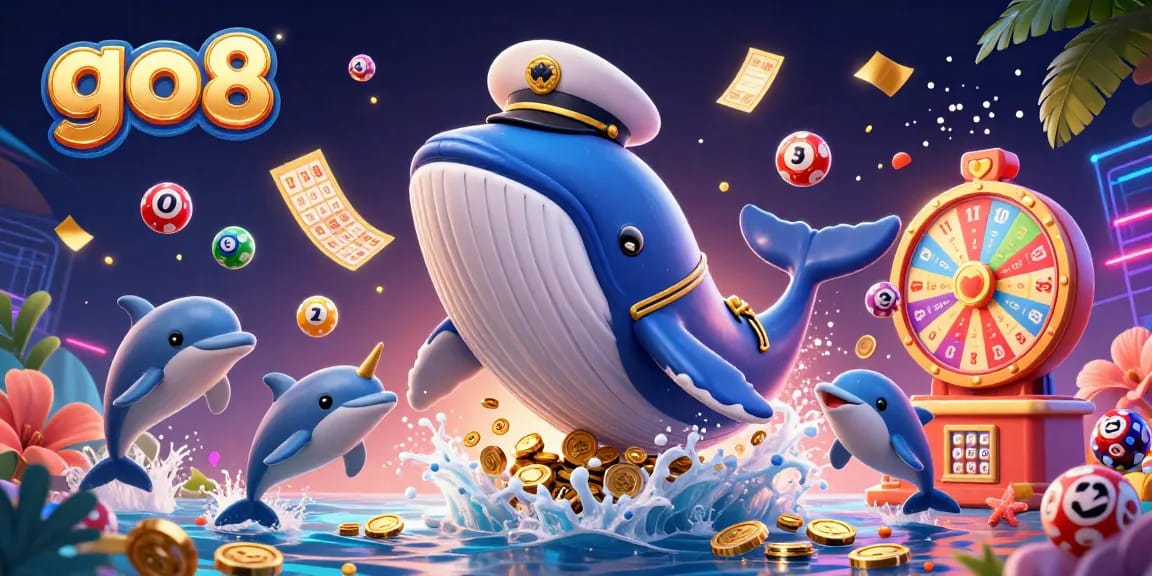 Engage with go8's thrilling gameplay as a massive whale and narwhal dive into a sea of rewards and excitement.