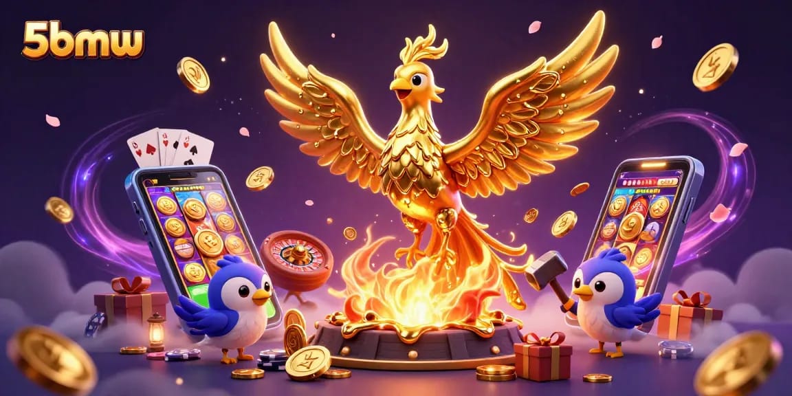 Experience exciting gaming with 5bmw, featuring a melting gold phoenix and dynamic casino elements.