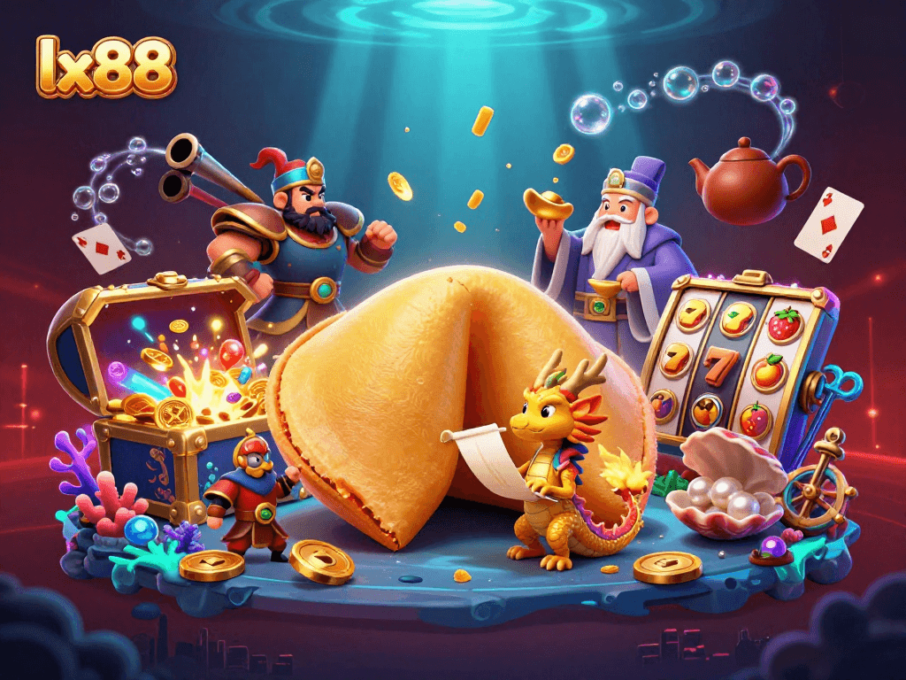 Engage with the lx88 golden fortune cookie scene featuring a wise dragon and dynamic casino elements.
