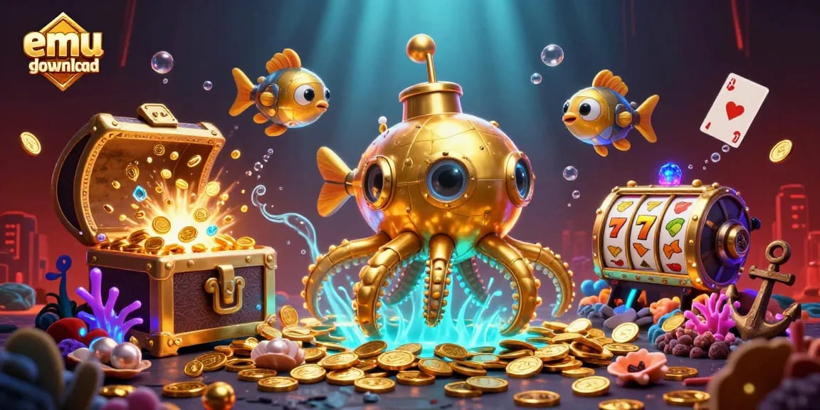 Play thrilling emu games download featuring a golden kraken and dynamic casino elements.
