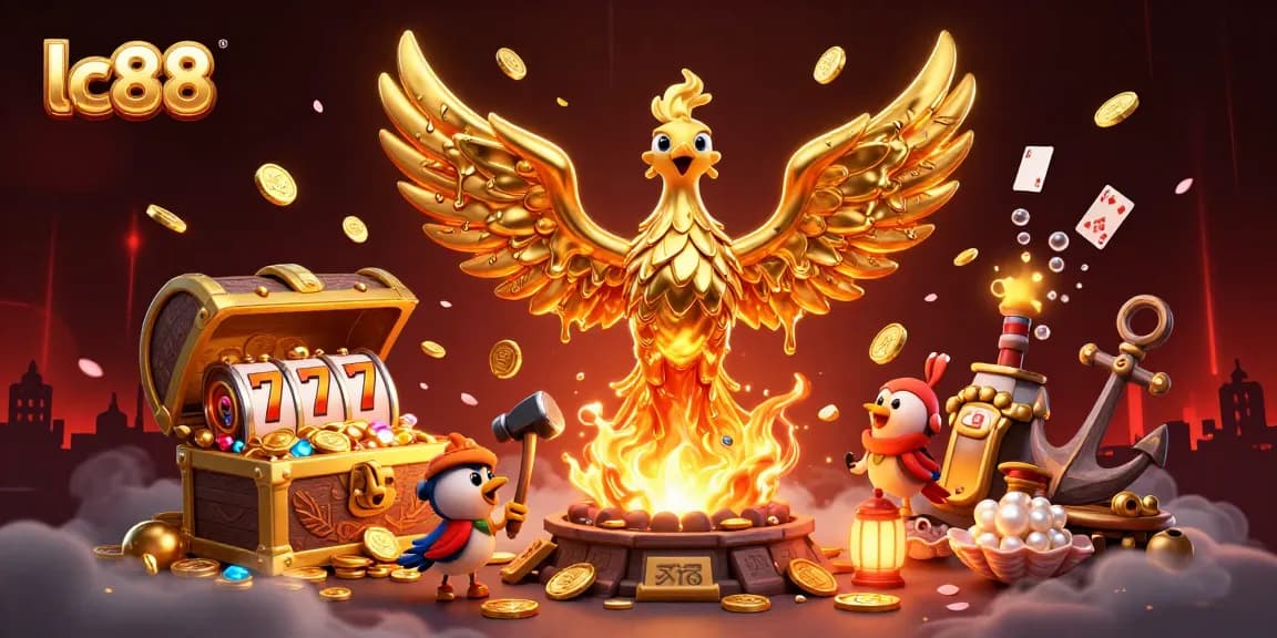 Experience the thrill of lc88 with golden phoenix and vibrant casino elements bursting in action.