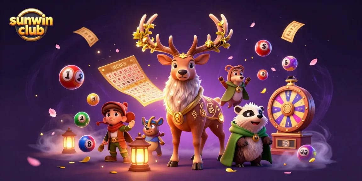 Experience the thrilling excitement at sunwin club with 3D characters and dynamic lottery game elements.