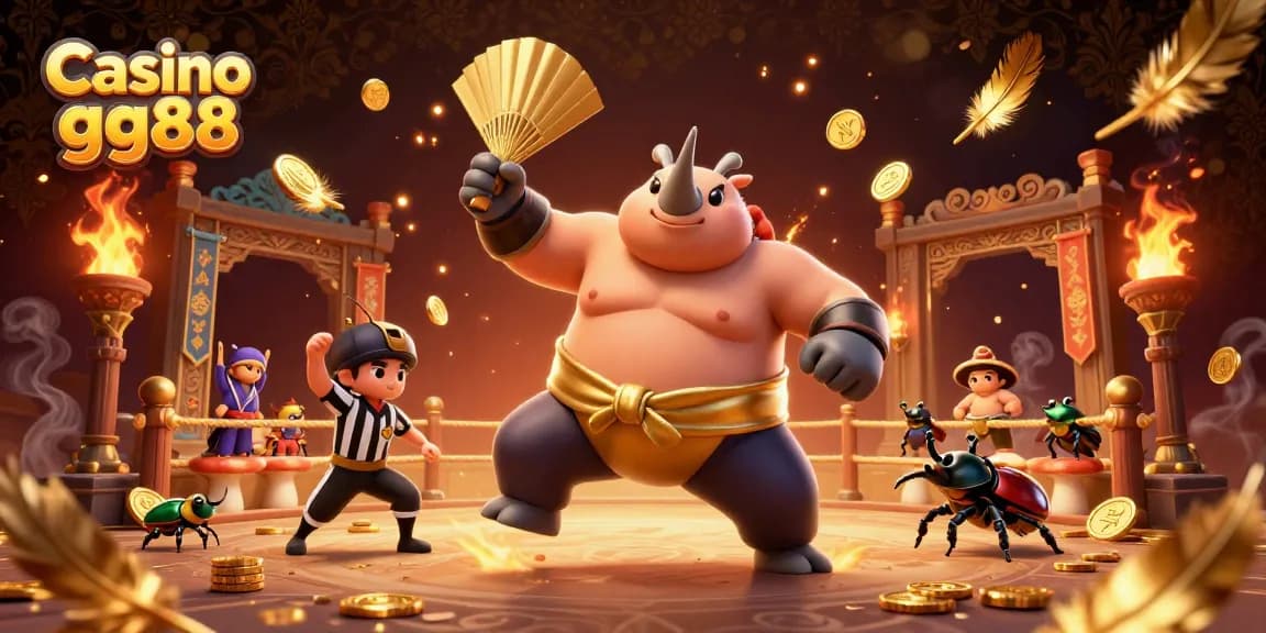 Experience the thrill of Casino gg88 as a champion beetle stomps to victory, showering coins in a vibrant arena.