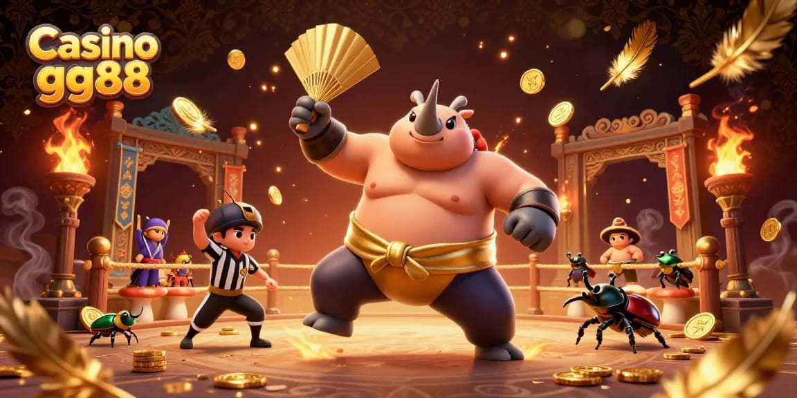 Experience the thrill of Casino gg88 as a champion beetle stomps to victory, showering coins in a vibrant arena.