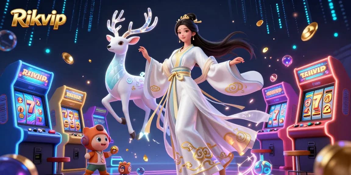 Experience thrilling games at Rikvip, featuring vibrant slot machines and captivating casino elements.