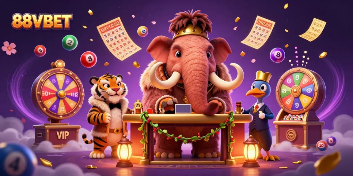 Experience the thrilling atmosphere of 88VBET with a dynamic casino scene featuring iconic cartoon characters.