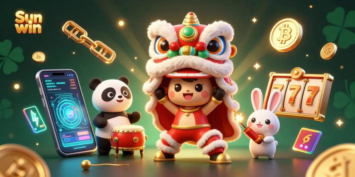 Experience Sun win action with lively characters and vibrant casino elements in a festive 3D scene.