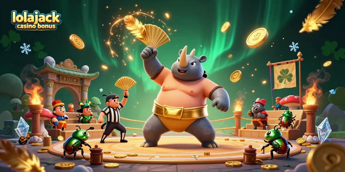 Experience the thrilling lolajack casino bonus with vibrant characters celebrating big wins and dynamic gaming elements.
