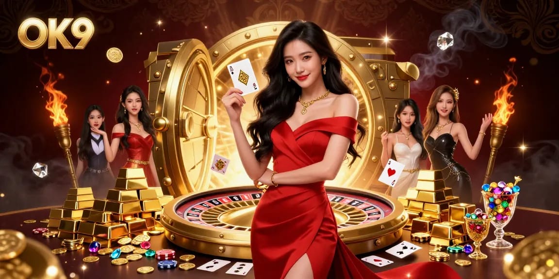 Experience thrilling gaming action with OK9, featuring stunning visuals and a glamorous casino atmosphere.